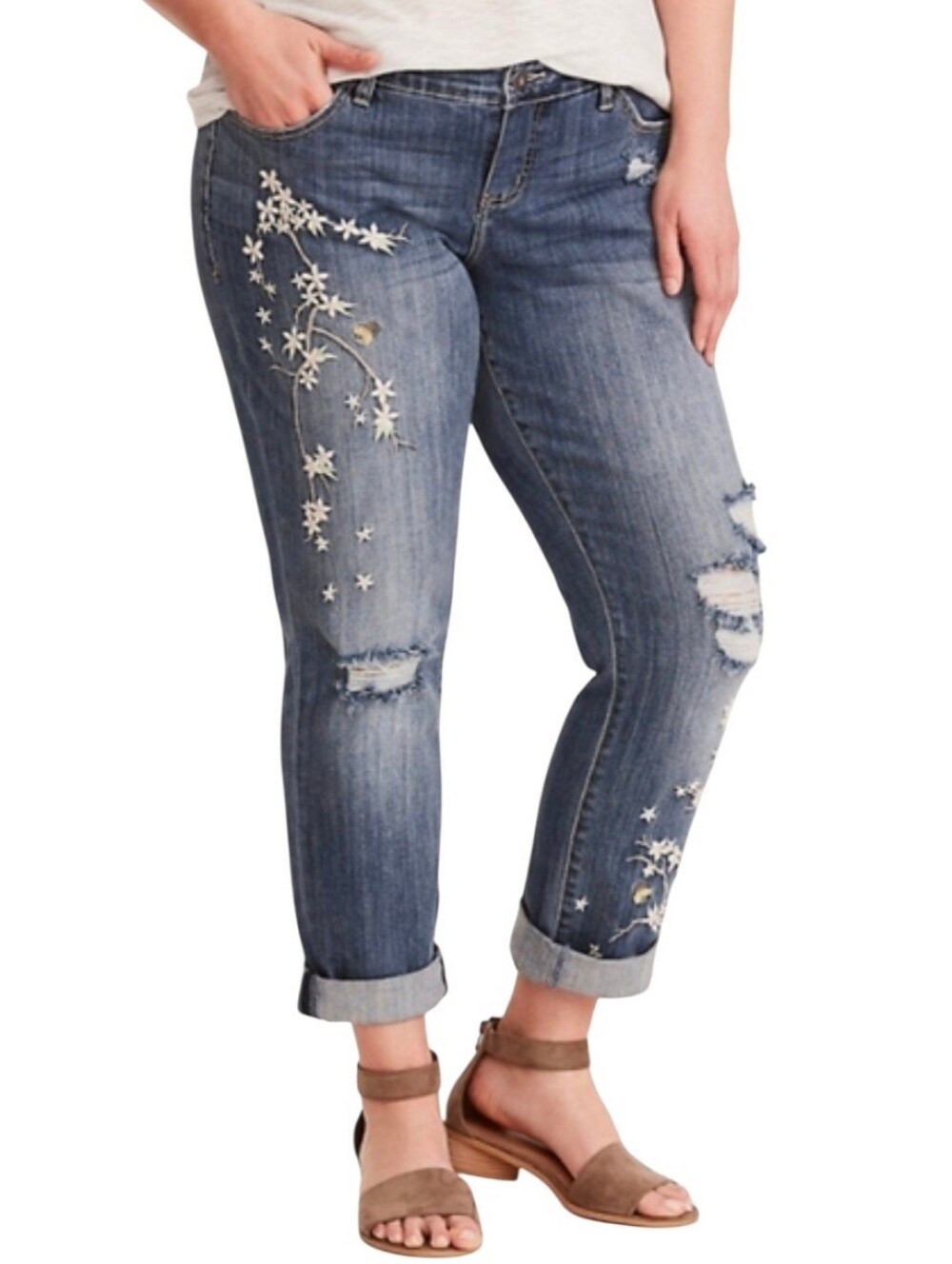 Torrid Premium Boyfriend Embroidered Jeans Mid-rise Distressed Stretch 20 NWT - Picture 15 of 15
